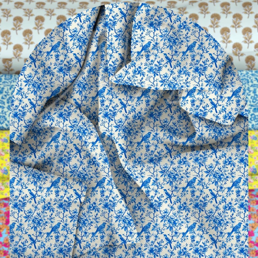Unstitched Arabic Lawn Two-Piece Blue Aviary