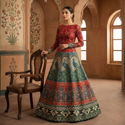 Mayur Mahal Lehenga - Satin
