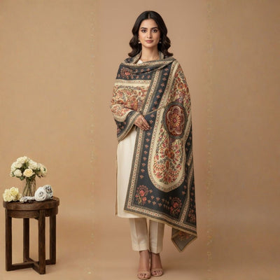 Zeenat Noir Shawl - Herringbone