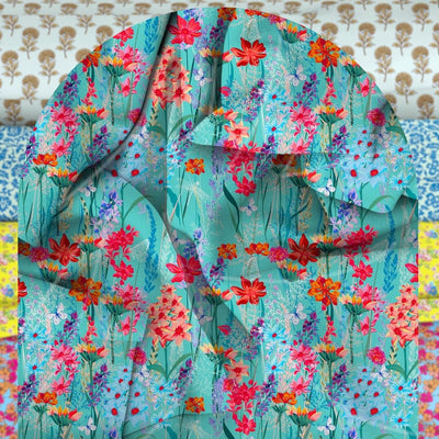 Unstitched Arabic Lawn Two-Piece Aqua Garden