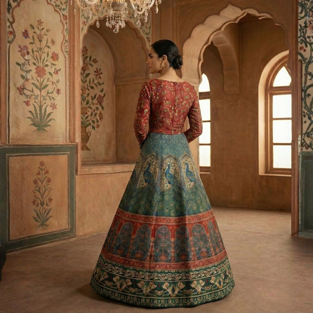 Mayur Mahal Lehenga - Satin