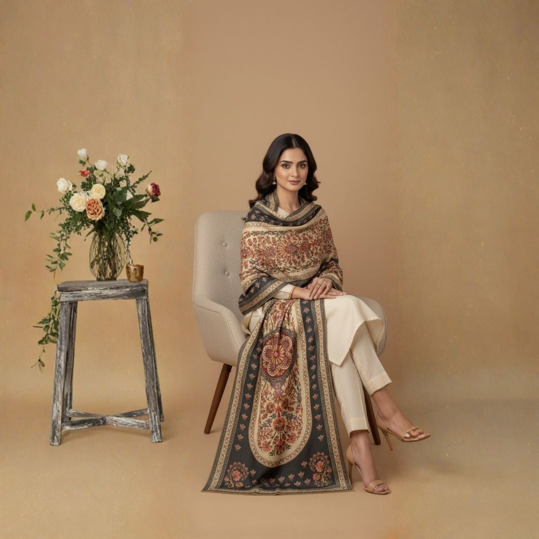 Zeenat Noir Shawl - Herringbone