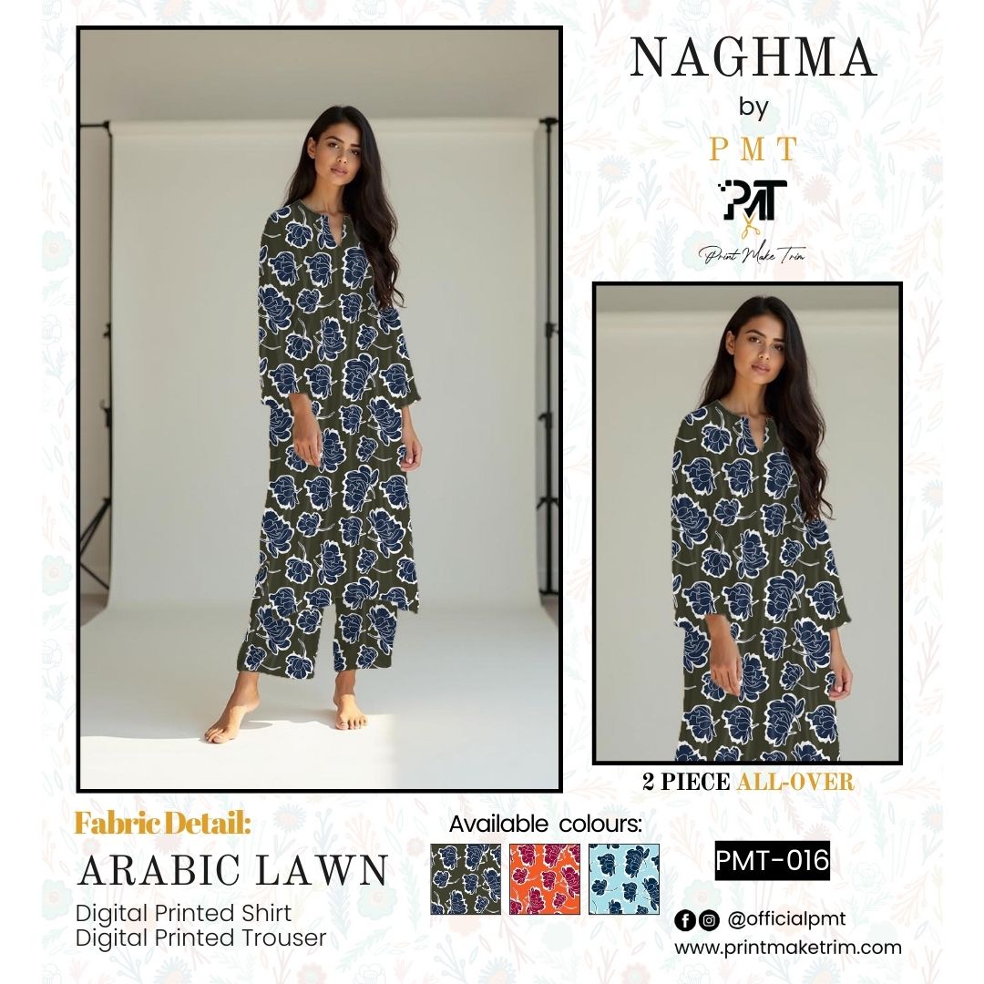 Unstitched Arabic Lawn Two-Piece Olive Bloom Green