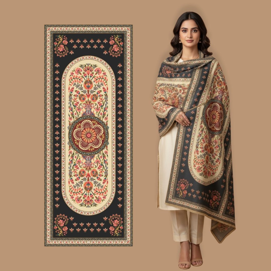 Zeenat Noir Shawl - Herringbone