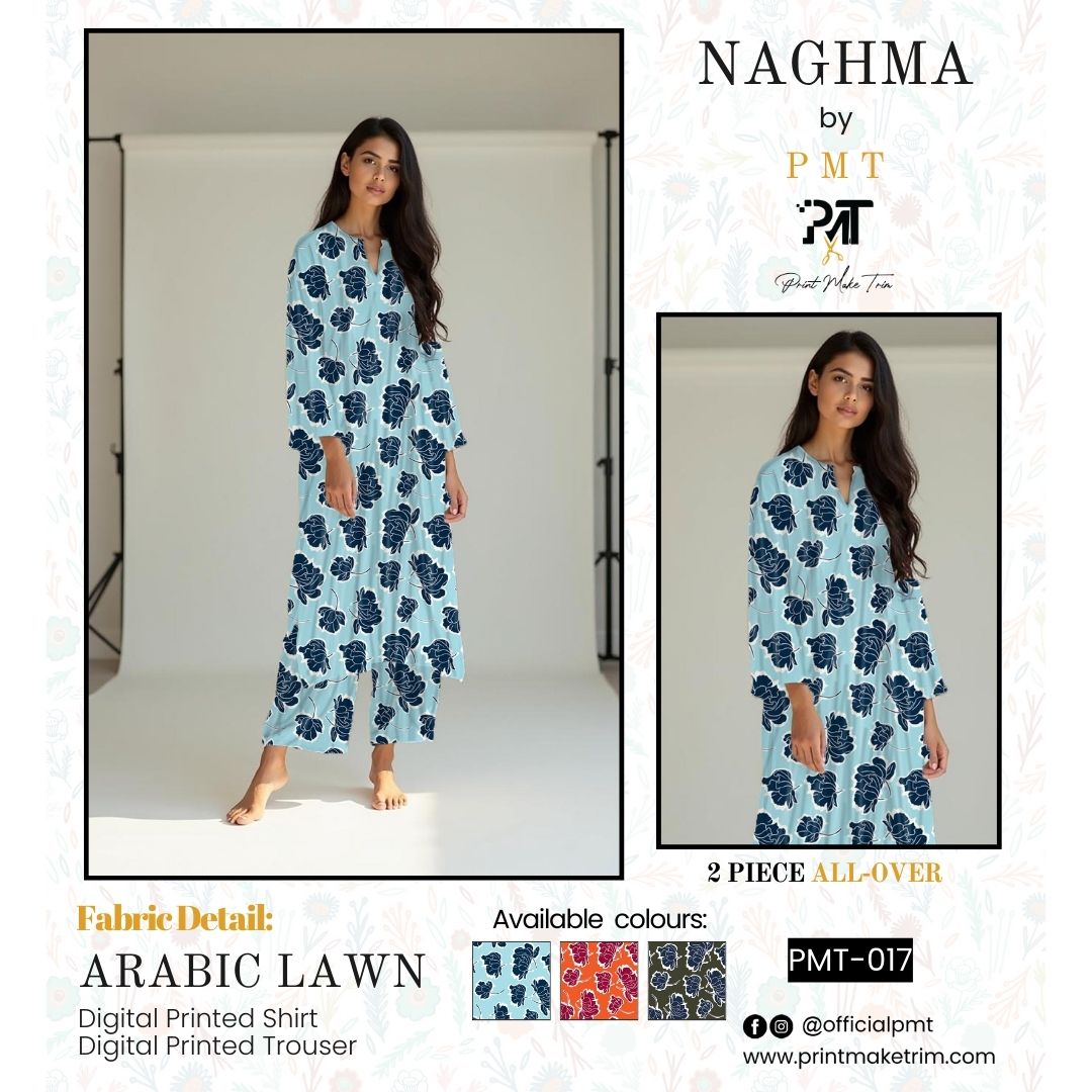 Unstitched Arabic Lawn Two-Piece Olive Bloom Teal