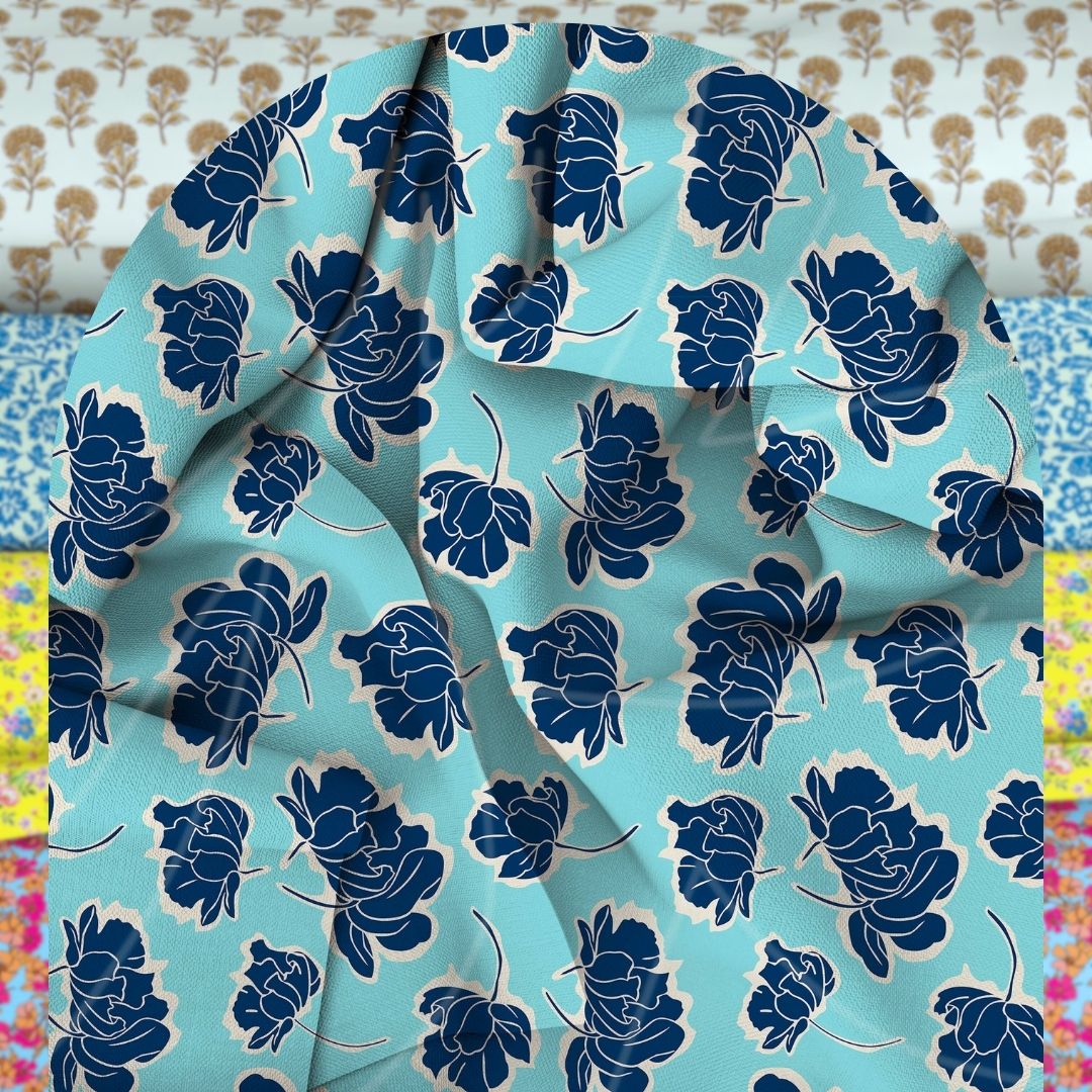 Unstitched Arabic Lawn Two-Piece Olive Bloom Teal