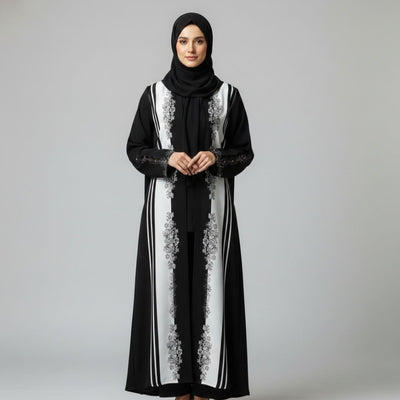 Black Noir Luxe Panels Abaya - Unstitched