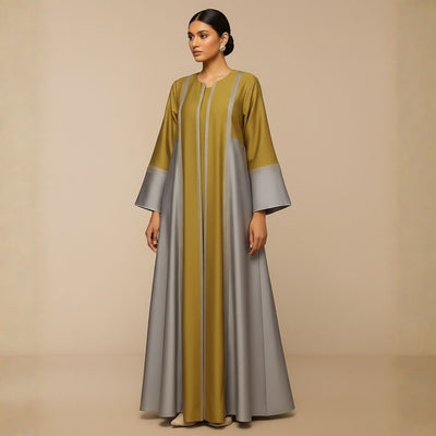 Olive Mist Stripes Abaya - Unstitched