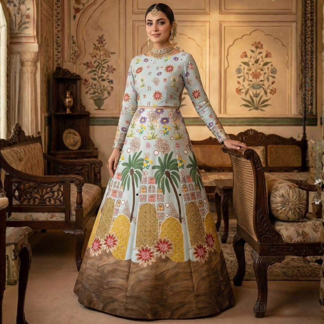 Zarmina Bagh Lehenga - Satin