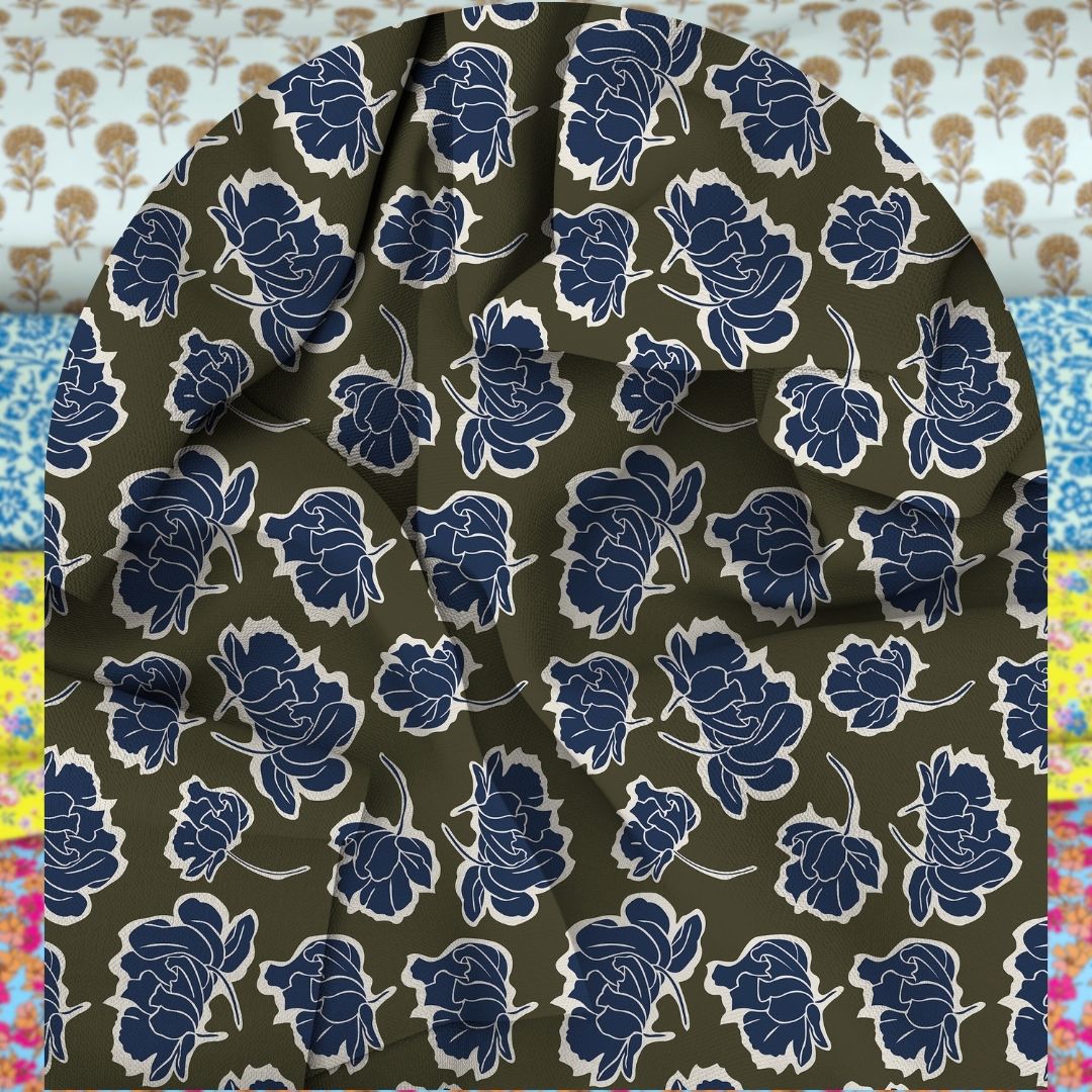 Unstitched Arabic Lawn Two-Piece Olive Bloom Green