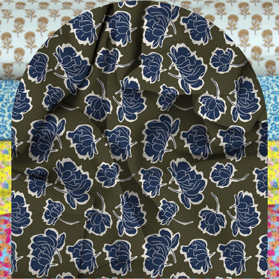 Unstitched Arabic Lawn Two-Piece Olive Bloom Green