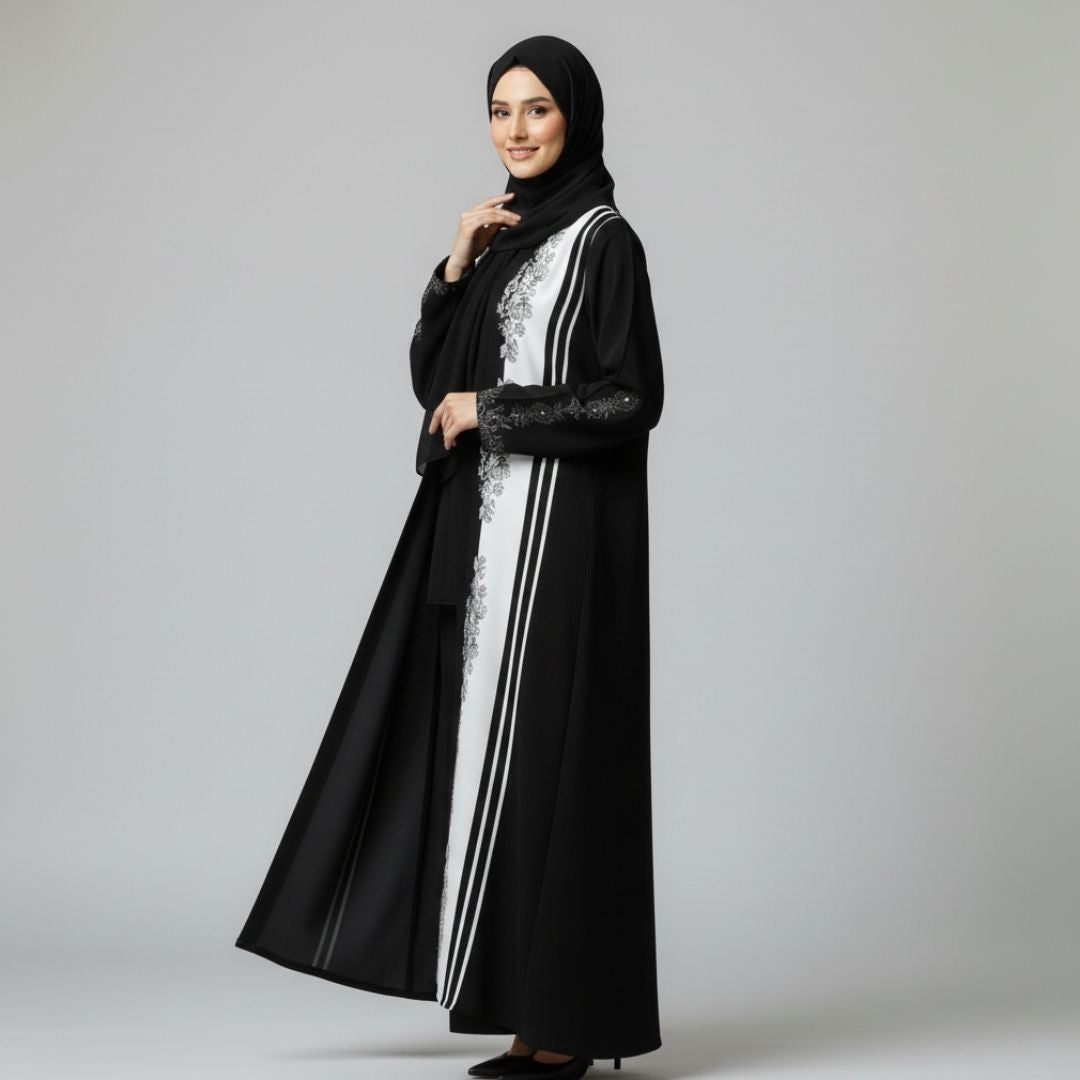Black Noir Luxe Panels Abaya - Unstitched