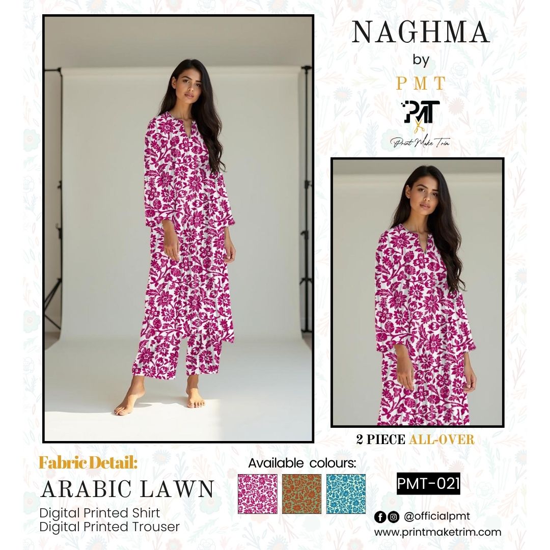 Unstitched Arabic Lawn Two-Piece Fuchsia Grace