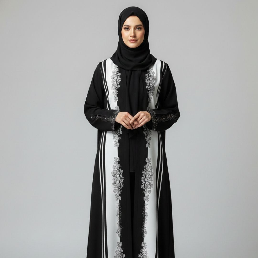 Black Noir Luxe Panels Abaya - Unstitched