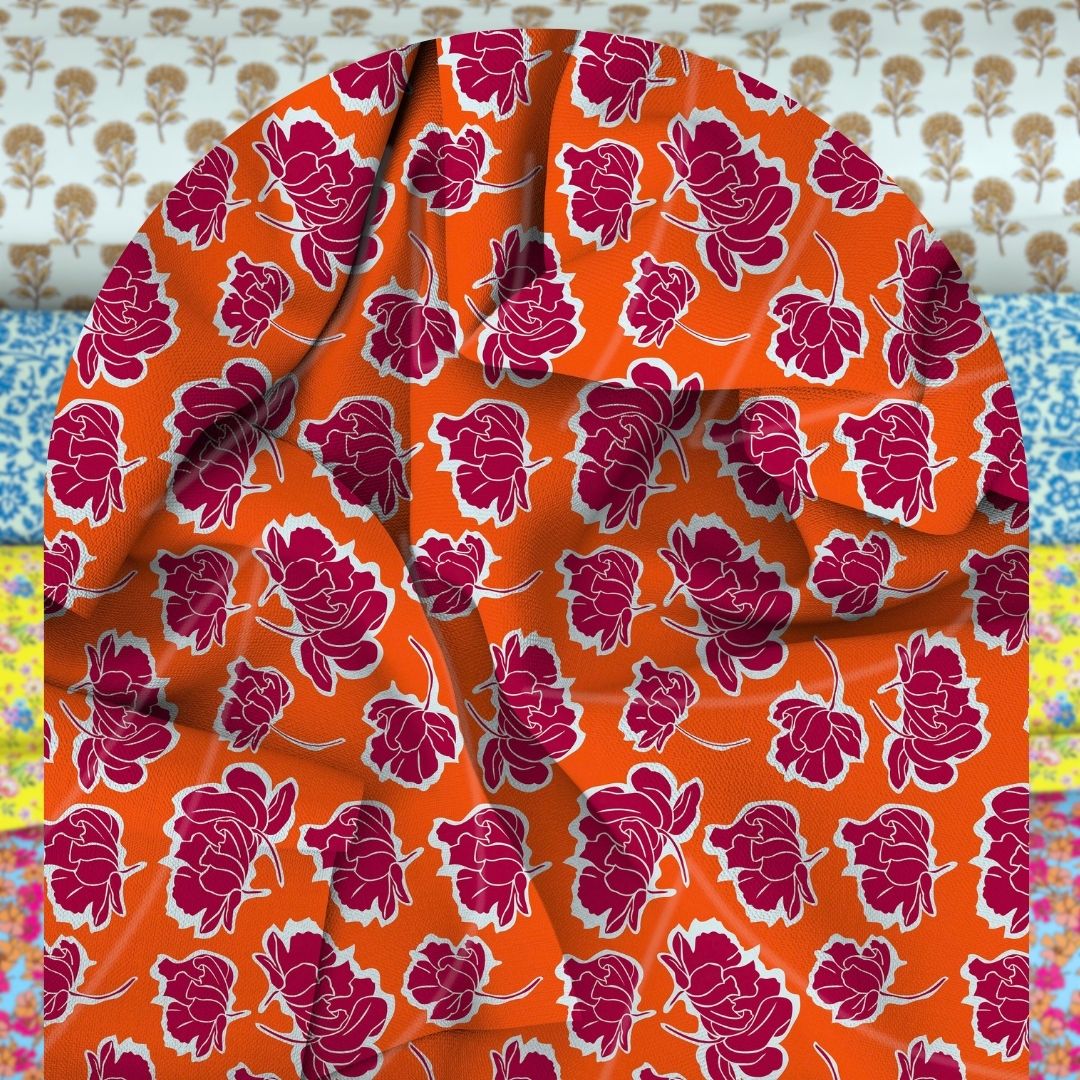 Unstitched Arabic Lawn Two-Piece Olive Bloom Orange