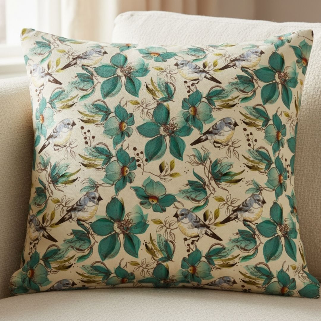 Cushion in Teal Blossom Songbird