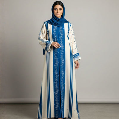 Blue Noir Luxe Panels Abaya - Unstitched