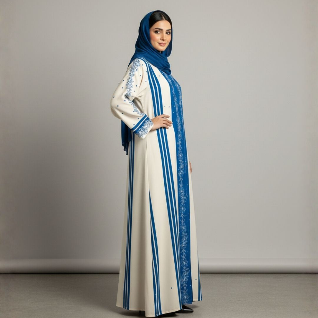 Blue Noir Luxe Panels Abaya - Unstitched