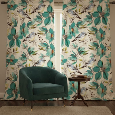 Curtain in Teal Blossom Songbird