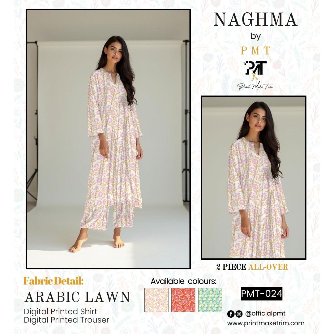 Unstitched Arabic Lawn Two-Piece Blush Vine