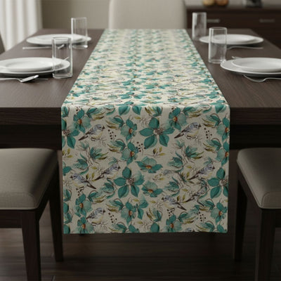 Table Runner in Teal Blossom Songbird