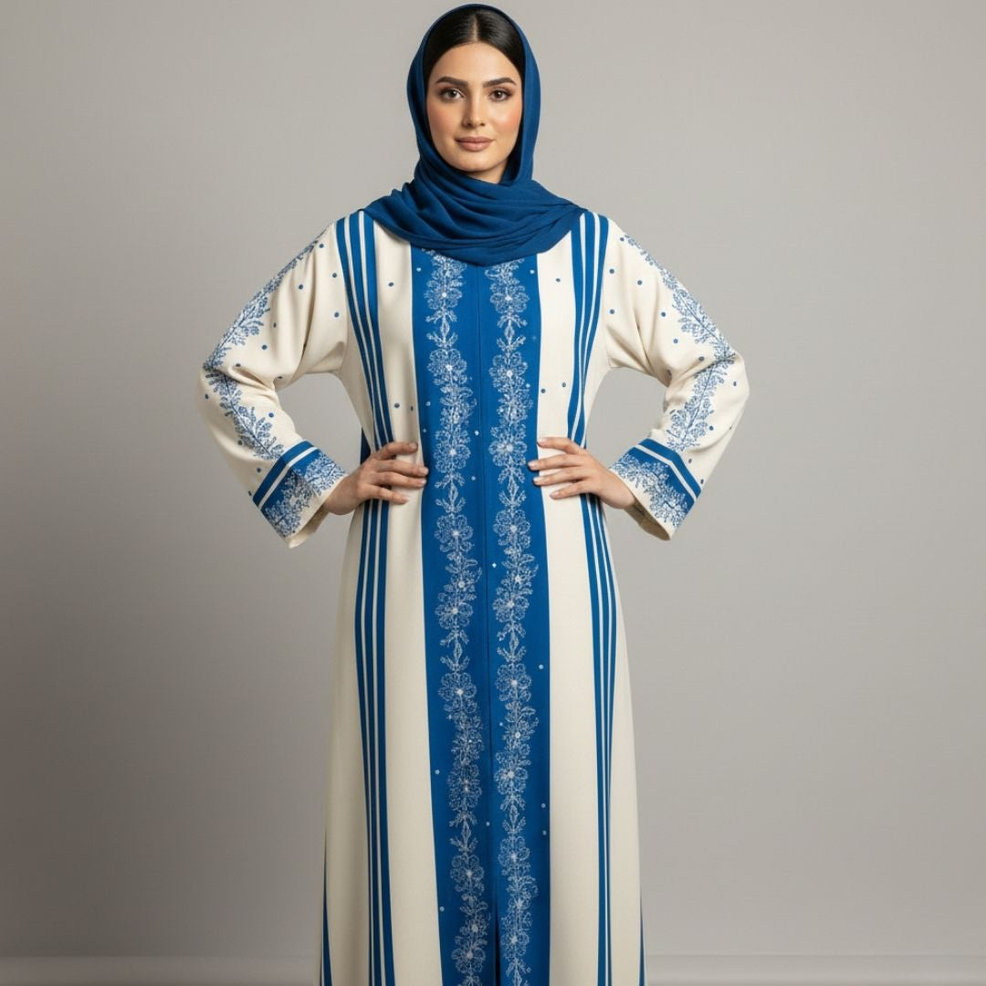 Blue Noir Luxe Panels Abaya - Unstitched