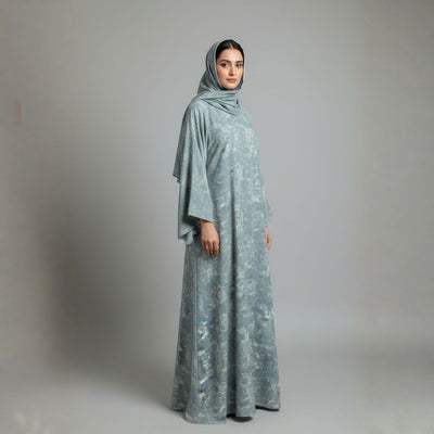Grey Glacier Texture Abaya - Unstitched