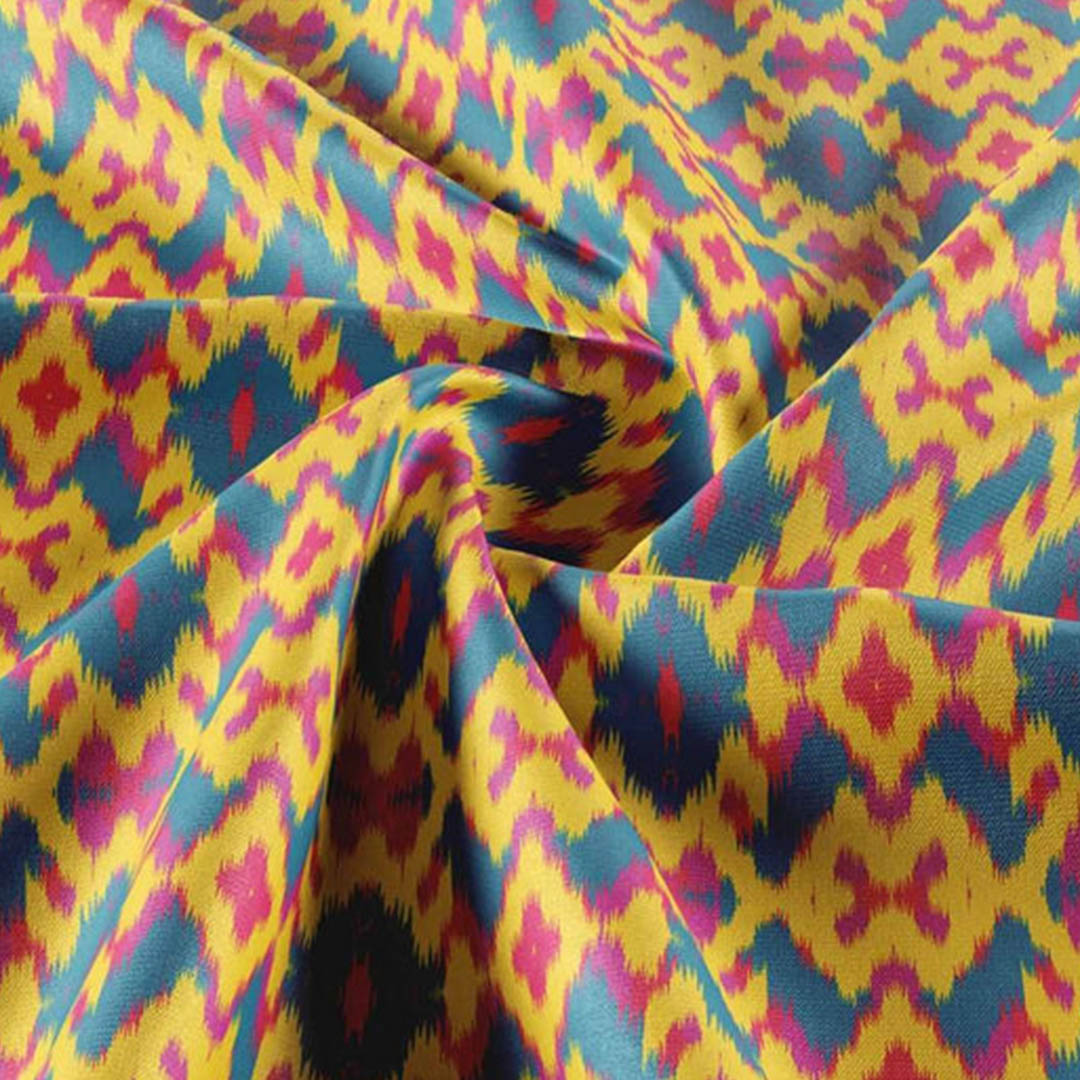 Yellow Blue Ikat Fusion Print