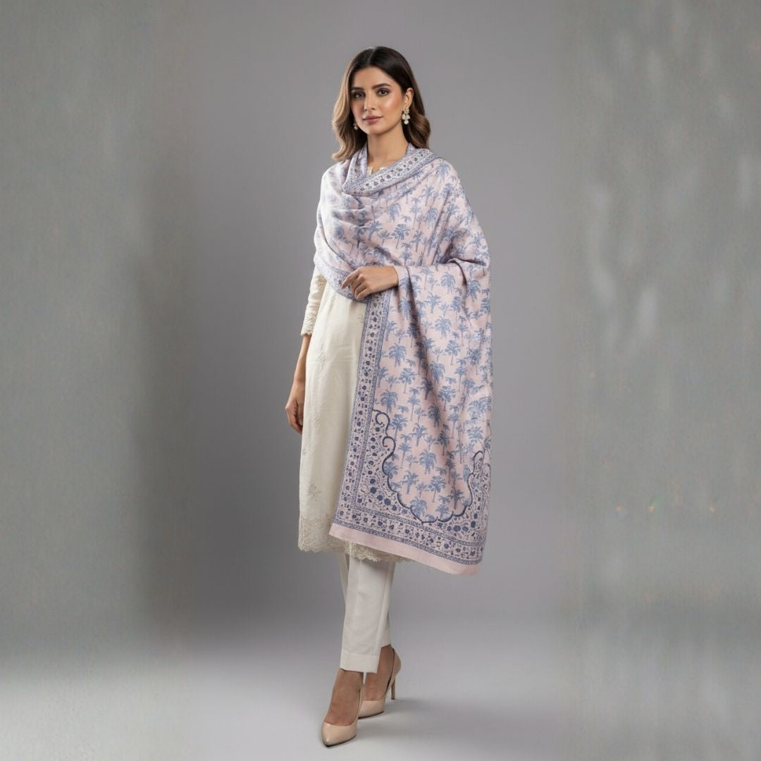 Lilac Palm Shawl - Herringbone