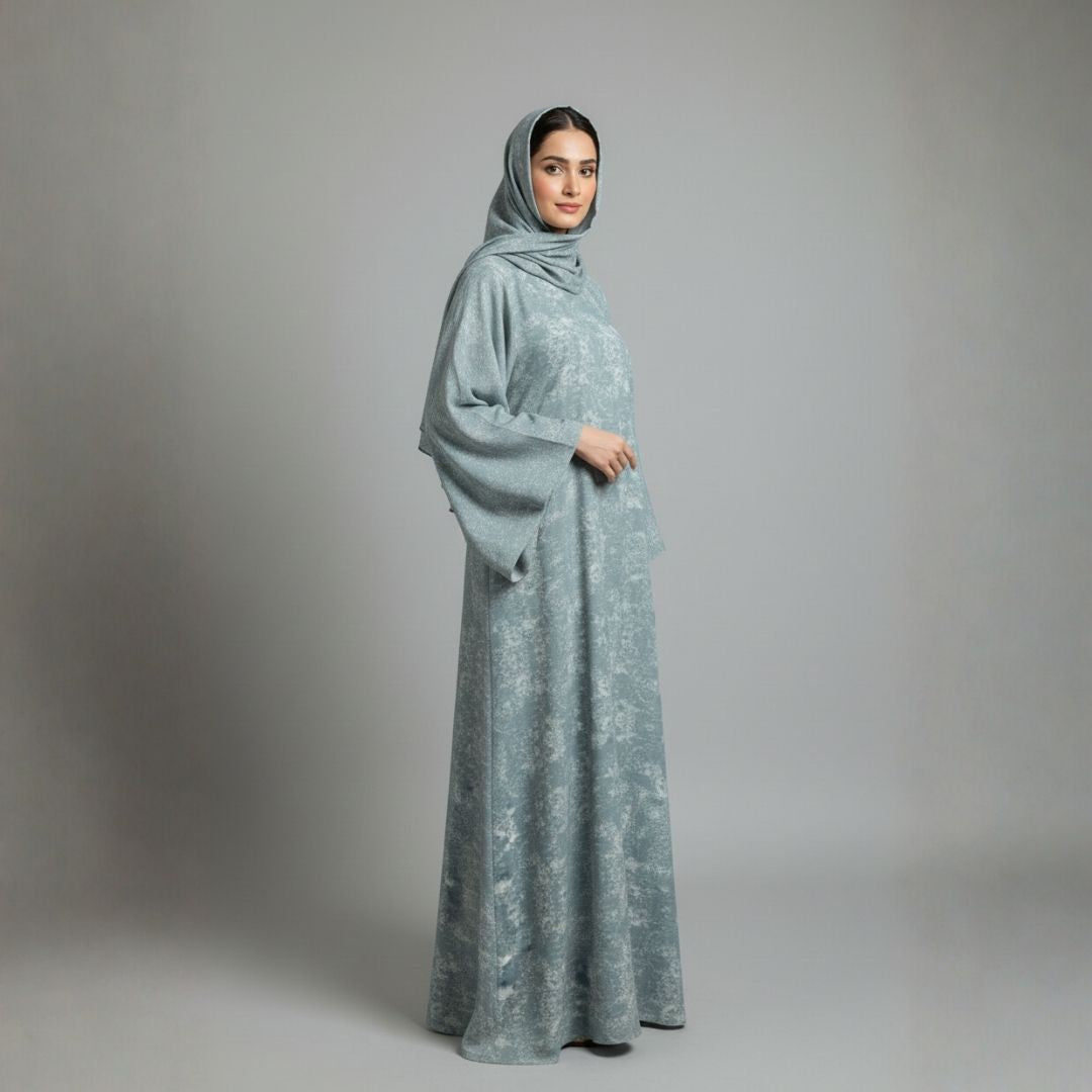 Grey Glacier Texture Abaya - Unstitched