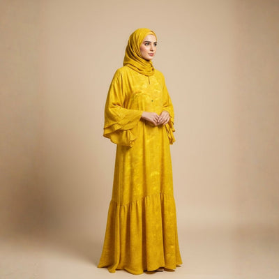 Mustard Glacier Texture Abaya - Unstitched