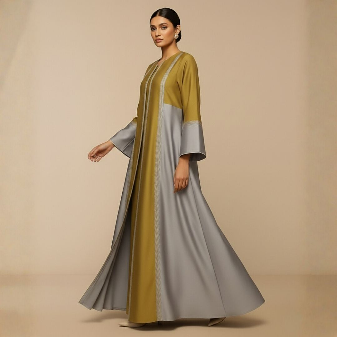 Olive Mist Stripes Abaya - Unstitched
