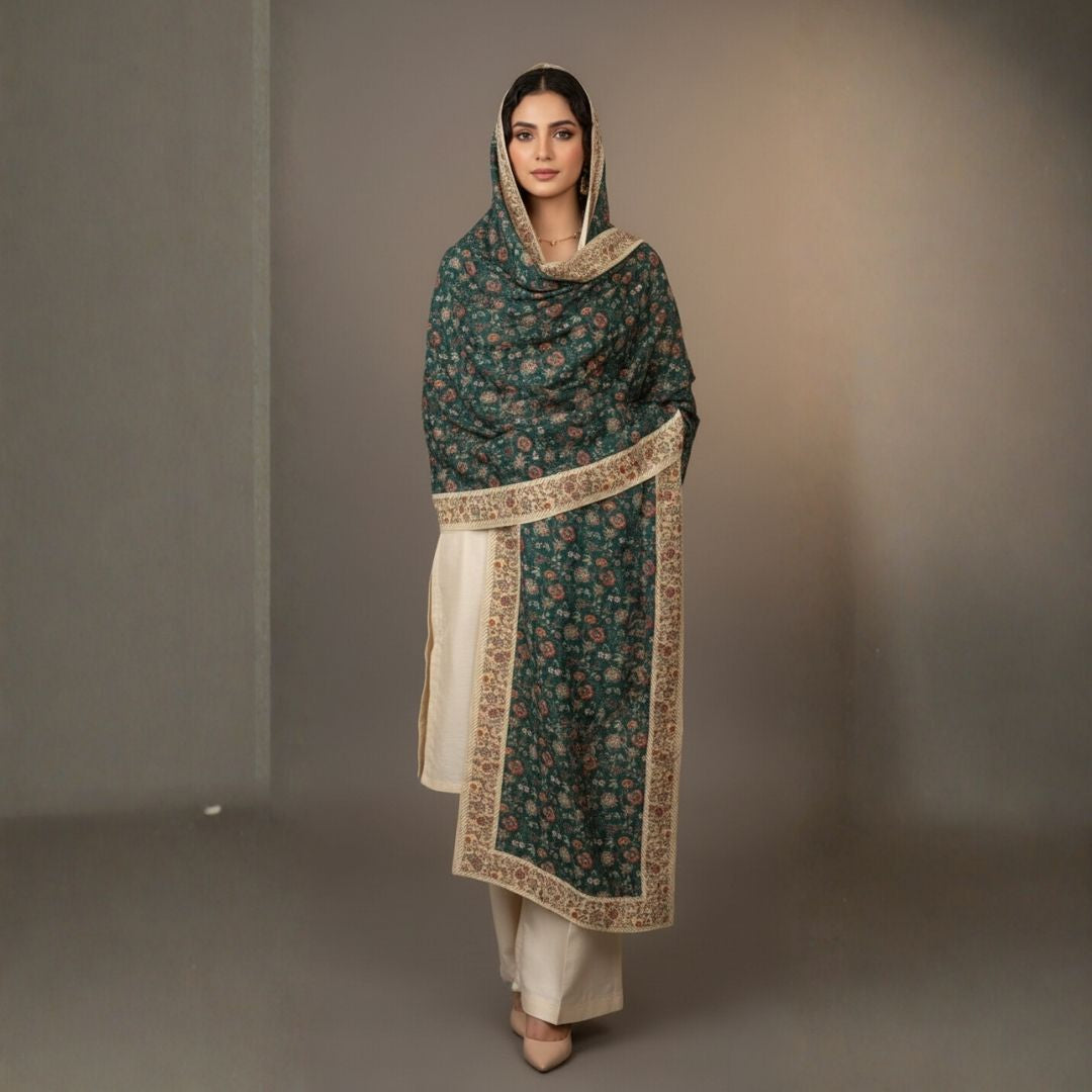 Emerald Bloom Shawl - Herringbone