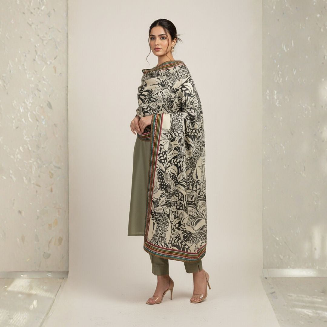 Monochrome Muse Shawl - Herringbone