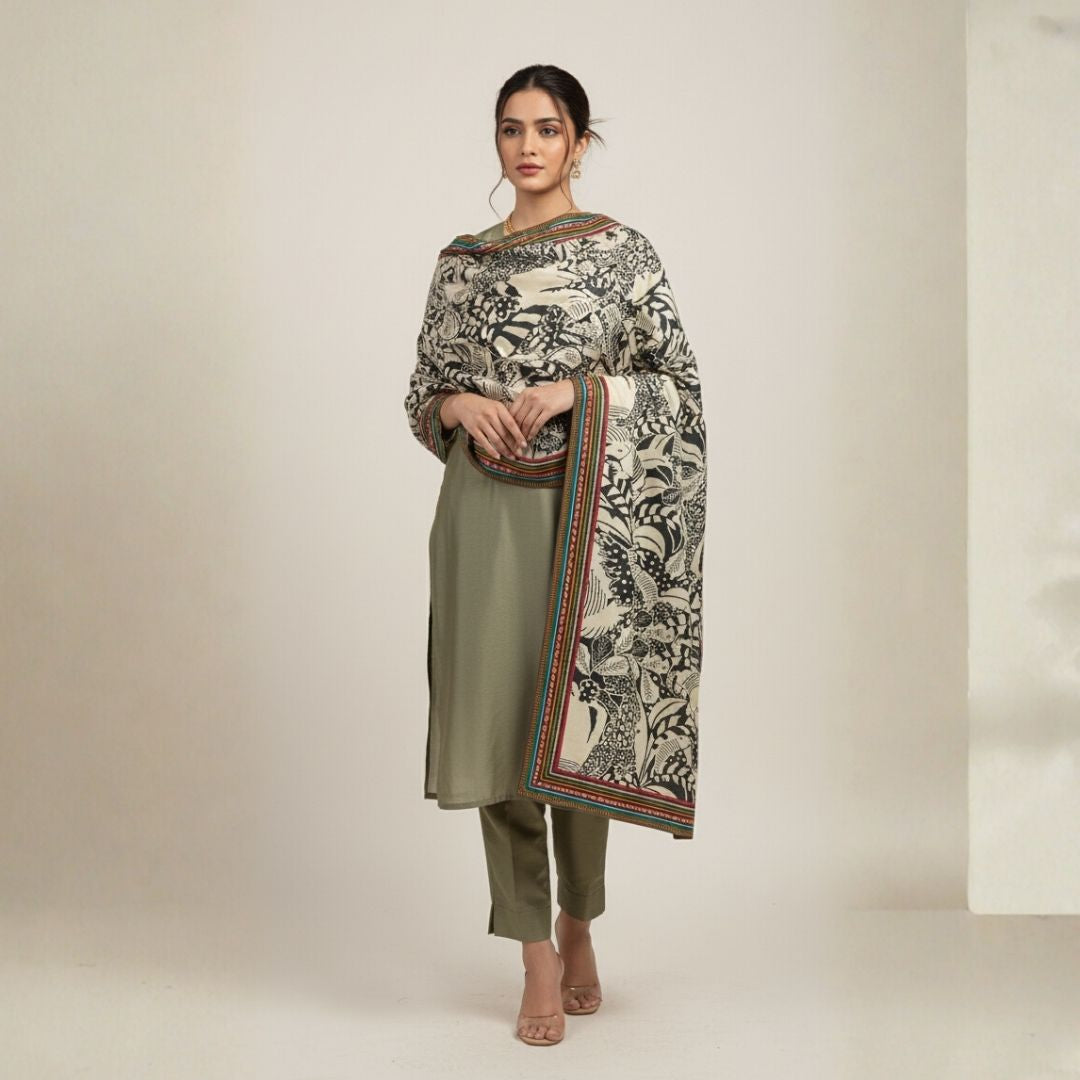 Monochrome Muse Shawl - Herringbone