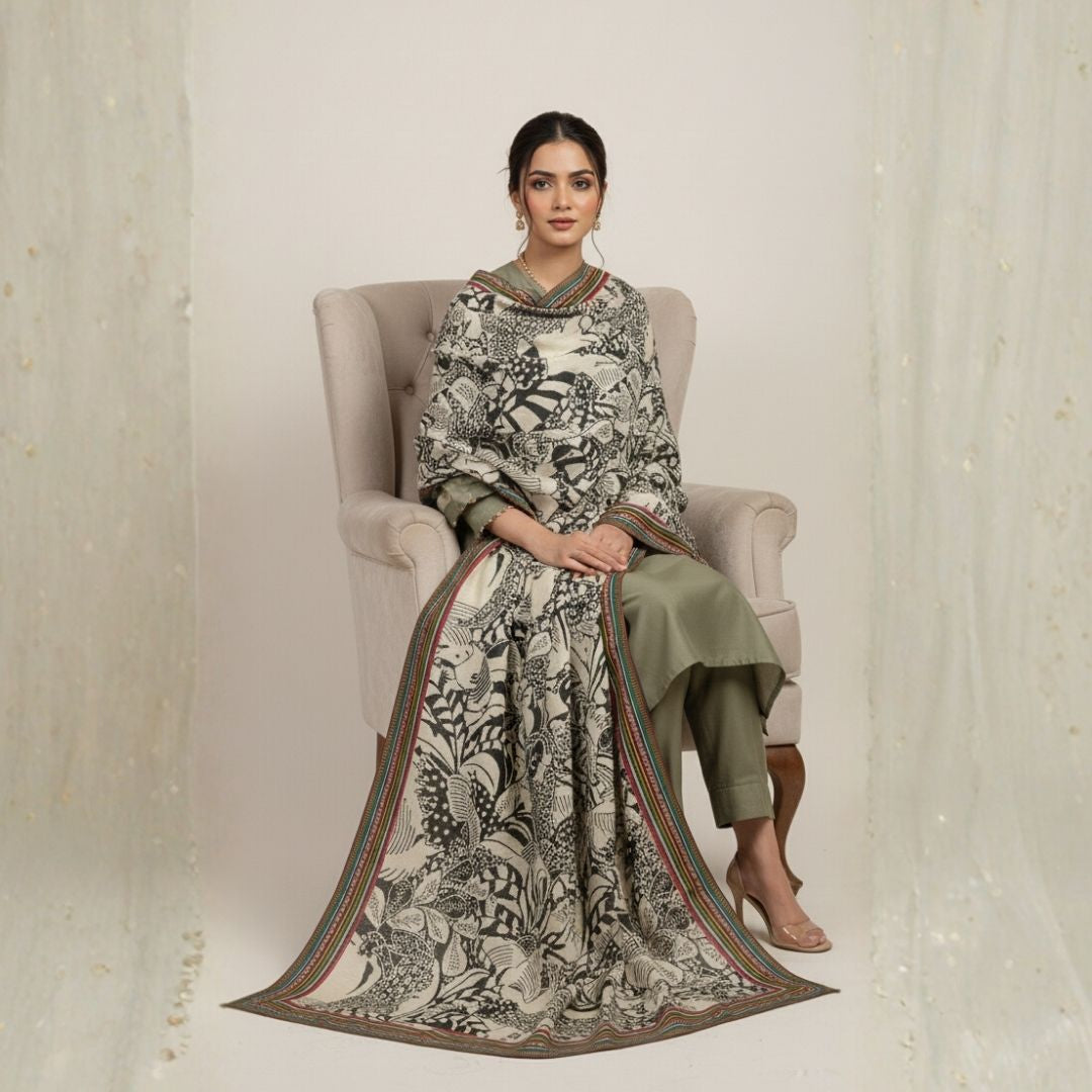 Monochrome Muse Shawl - Herringbone