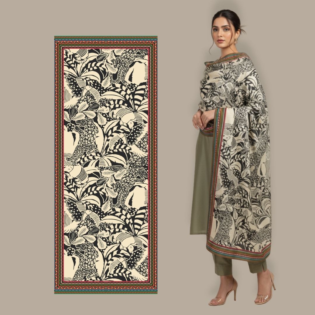 Monochrome Muse Shawl - Herringbone