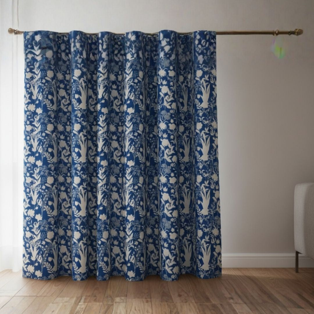 Curtain in Blue Silhouette Garden