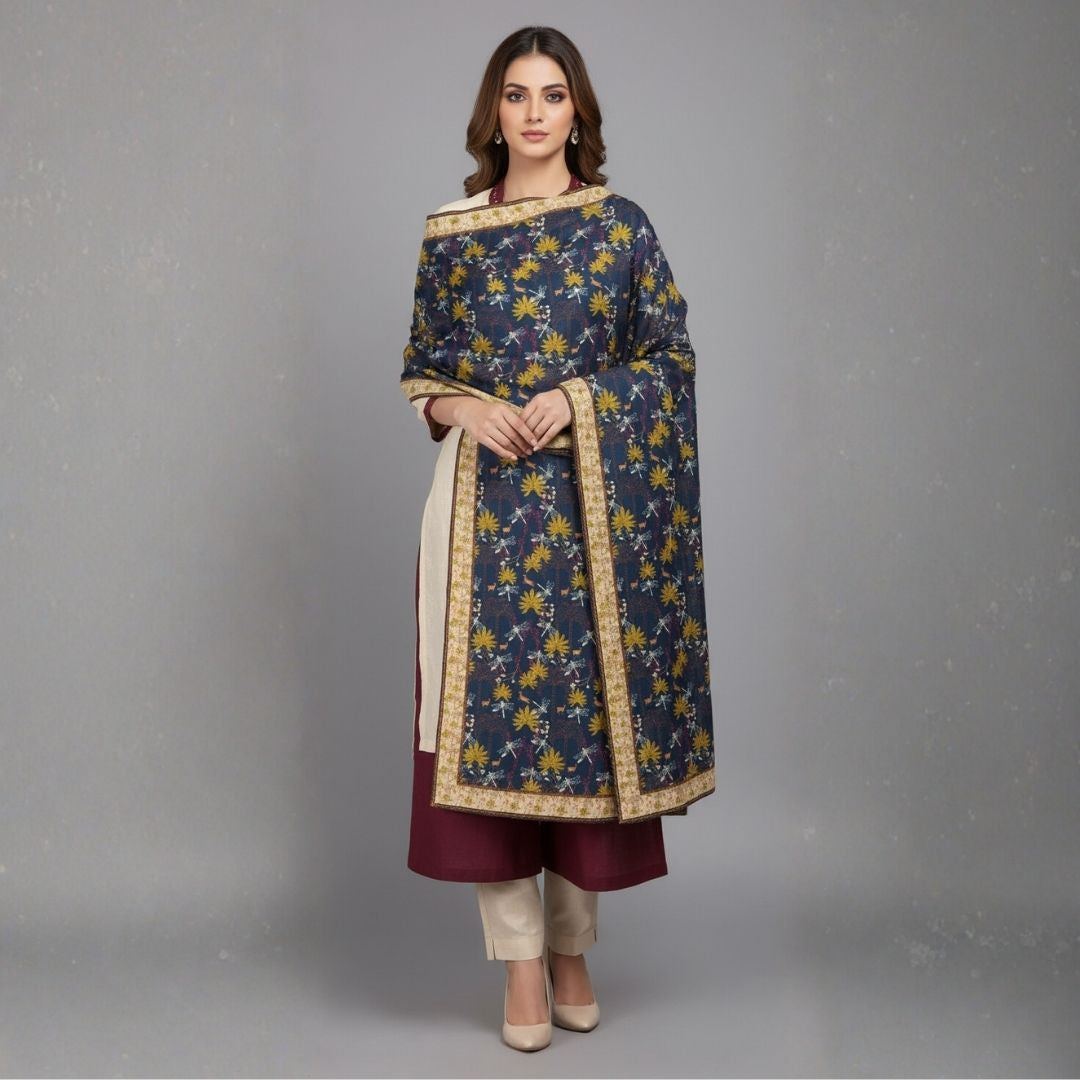 Midnight Bloom Shawl - Herringbone