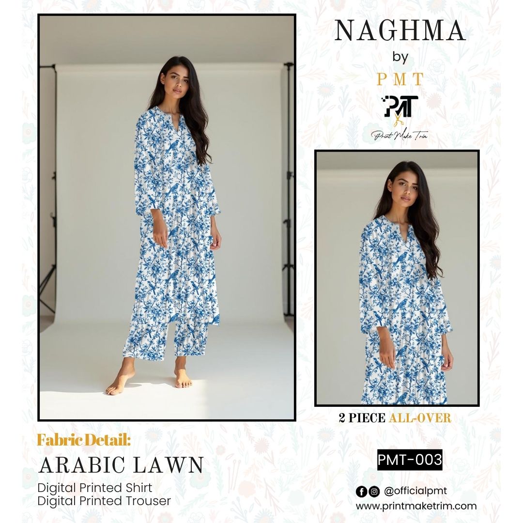 Unstitched Arabic Lawn Two-Piece Blue Aviary