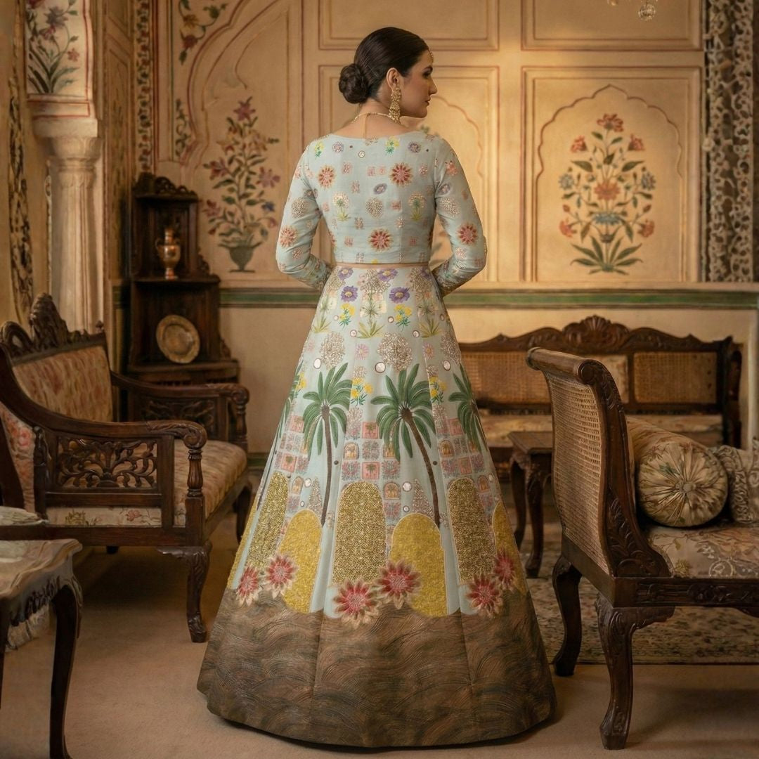 Zarmina Bagh Lehenga - Satin