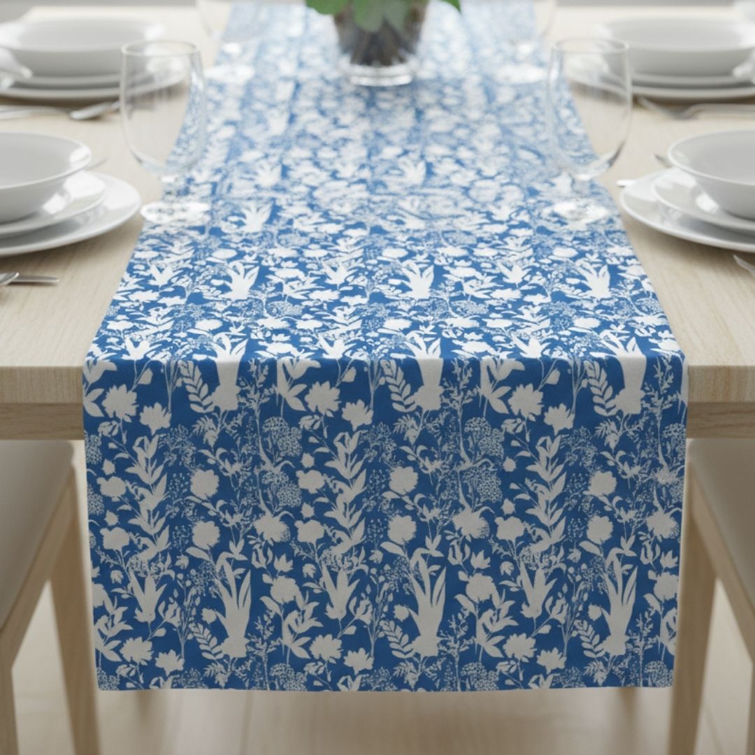 Table Runner in Blue Silhouette Garden
