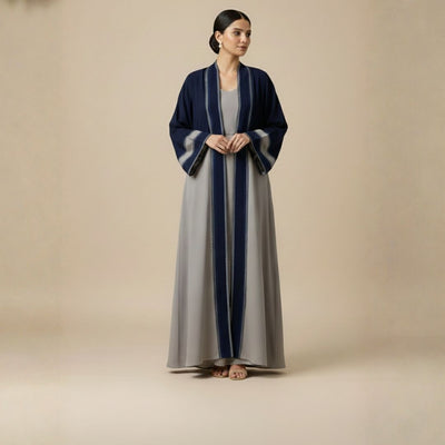 Navy Mist Stripes Abaya - Unstitched