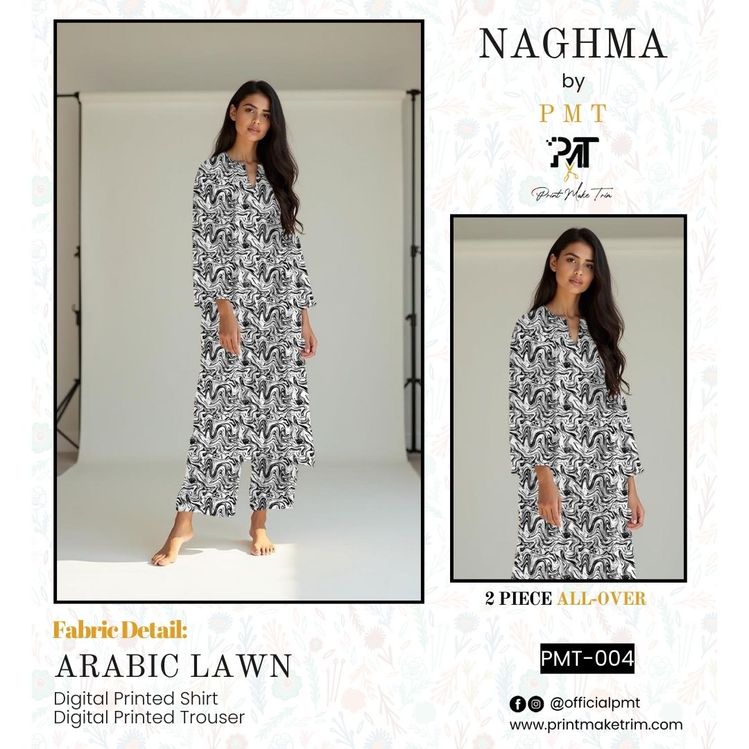 Unstitched Arabic Lawn Two-Piece Marble Noir