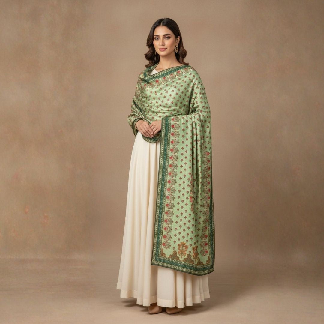 Mehfil Mint Shawl - Herringbone