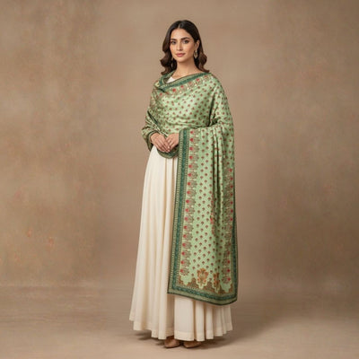 Mehfil Mint Shawl - Herringbone
