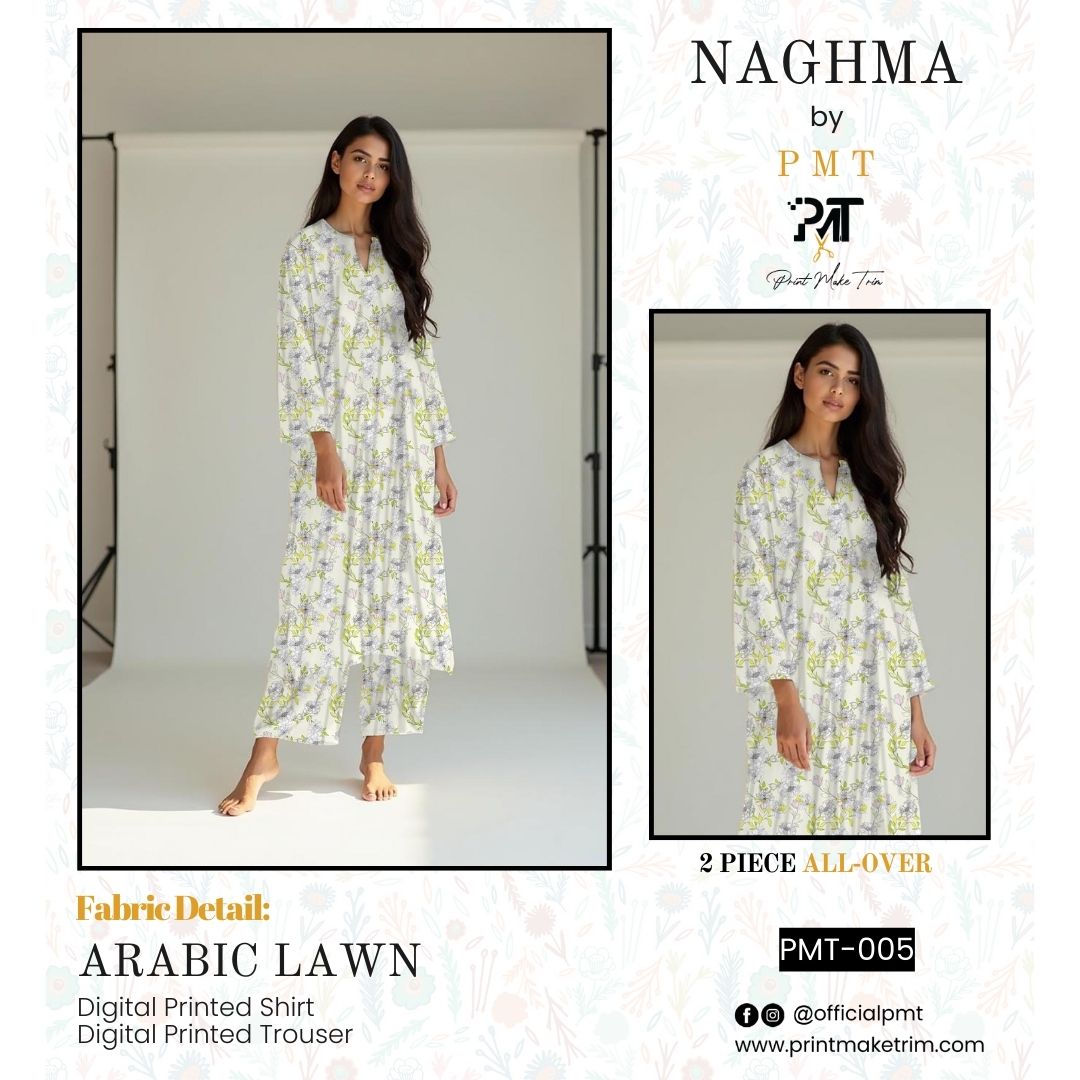 Unstitched Arabic Lawn Two-Piece Lime Whisper