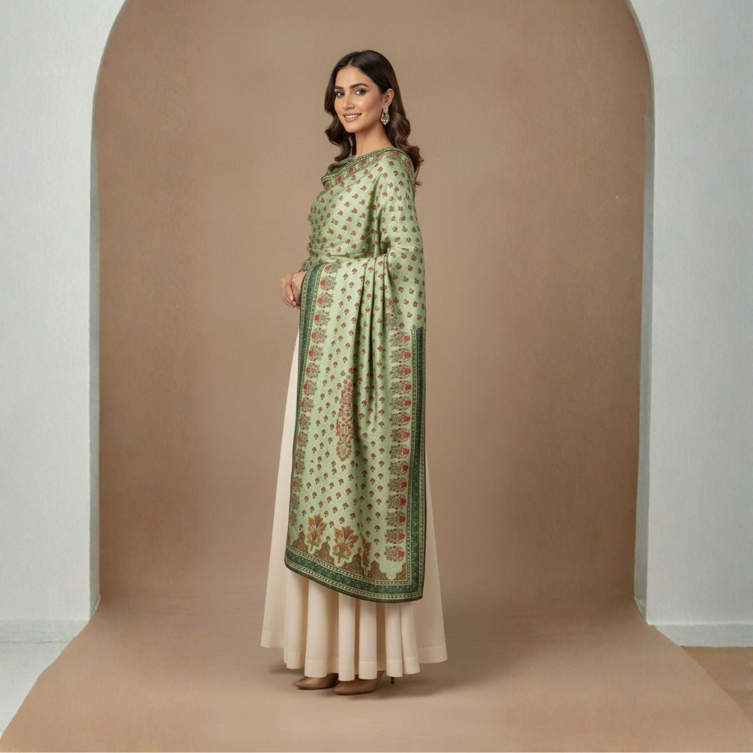 Mehfil Mint Shawl - Herringbone
