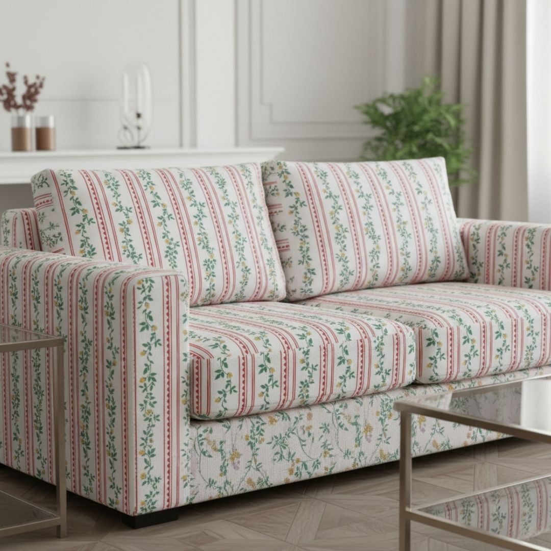 Sofa Cover in Crimson Stripe Garden Vine