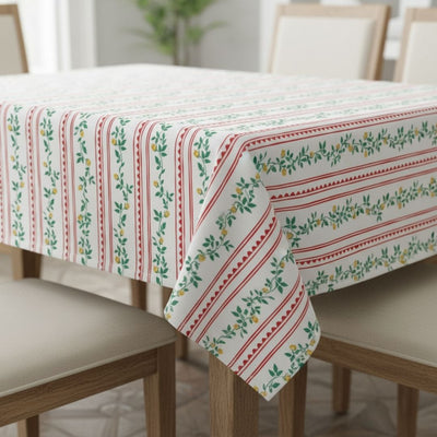 Table Cover in Crimson Stripe Garden Vine